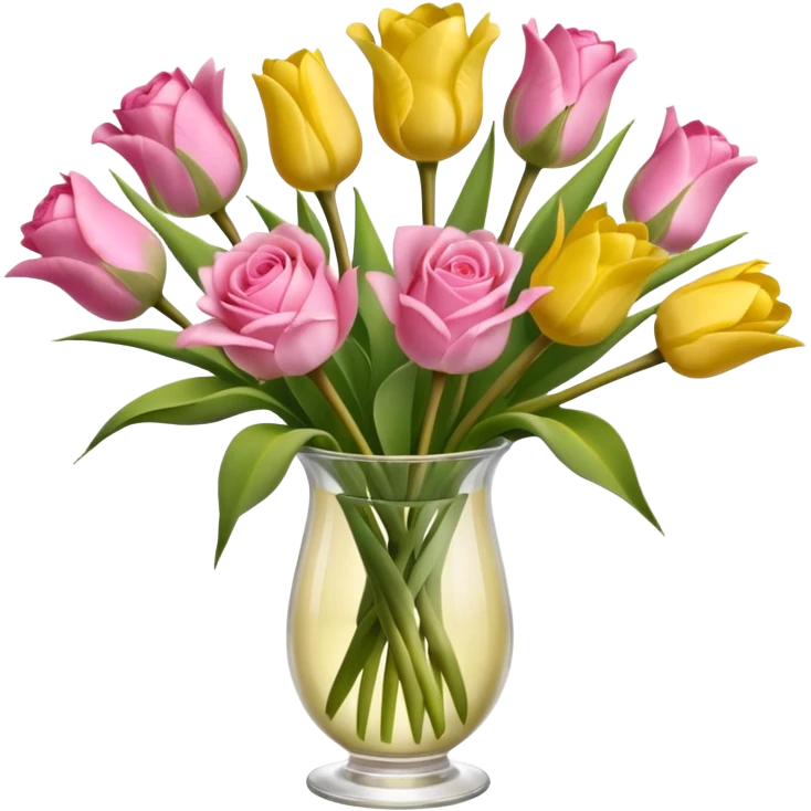 A mixed bouquet of pink roses and yellow tulips emoji