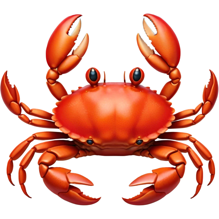 Cinematic Realistic Cute Crab Portrait Emoji, Head tilted playfully and inquisitively, featuring a compact, sturdy form with a glossy red shell uniquely forming an endearing face with bright, sparkling eyes, rendered with intricate natural textures and subtle coastal hues, high shine, affectionate and spirited, styled with a touch of seaside whimsy, soft glowing outline, capturing the essence of a mischievous yet lovable crab that seems ready to pinch playfully out of the screen into your arms! emoji