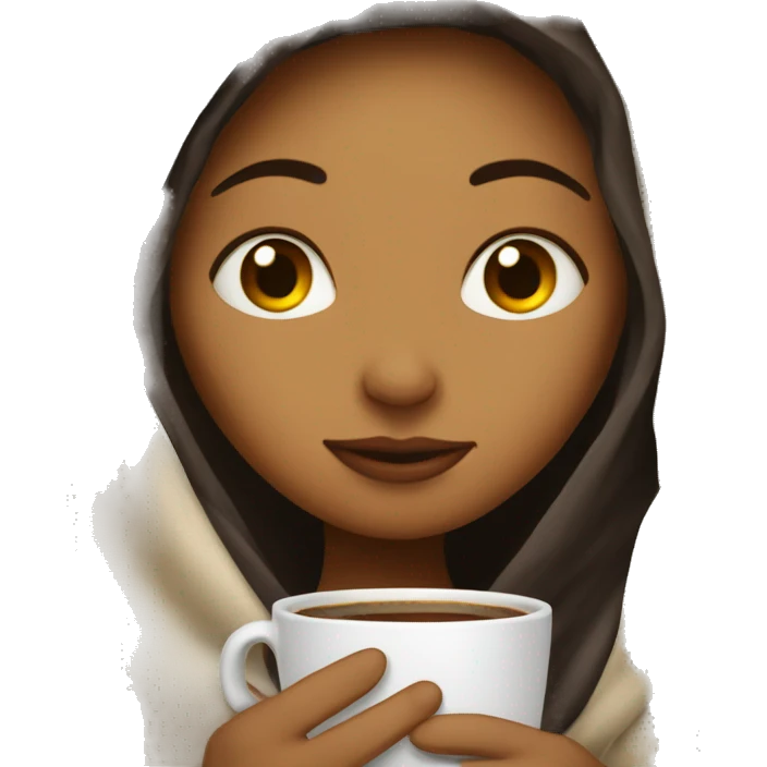 girl inside a blanket sipping coffee eyes closed emoji