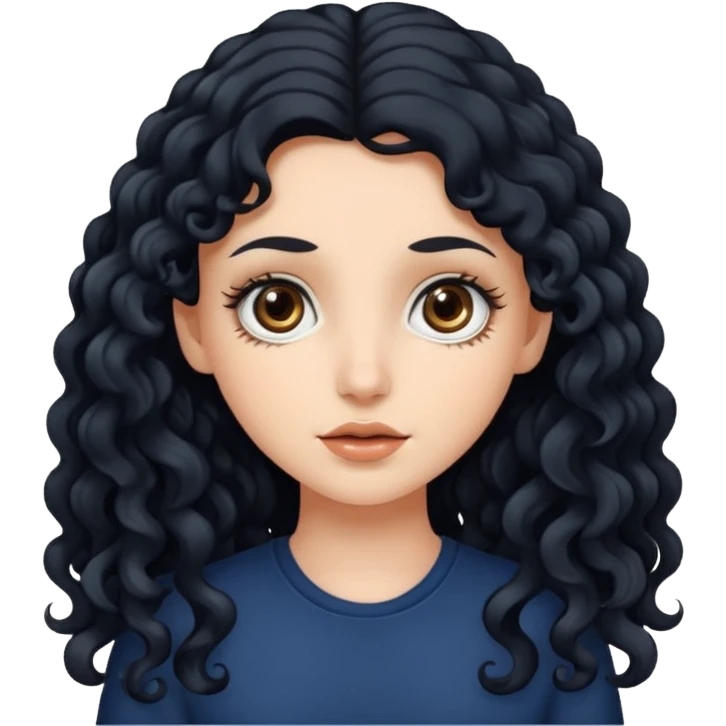 White girl, with long curly black hair, with brown big eyes emoji