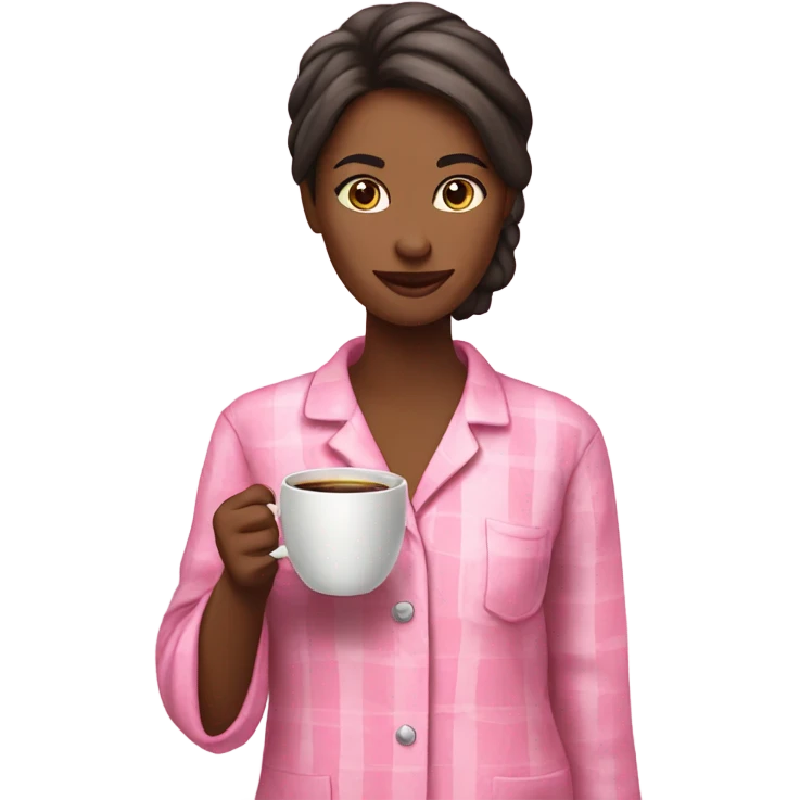 A woman who is in pink pajamas holding a cup of coffee￼ emoji