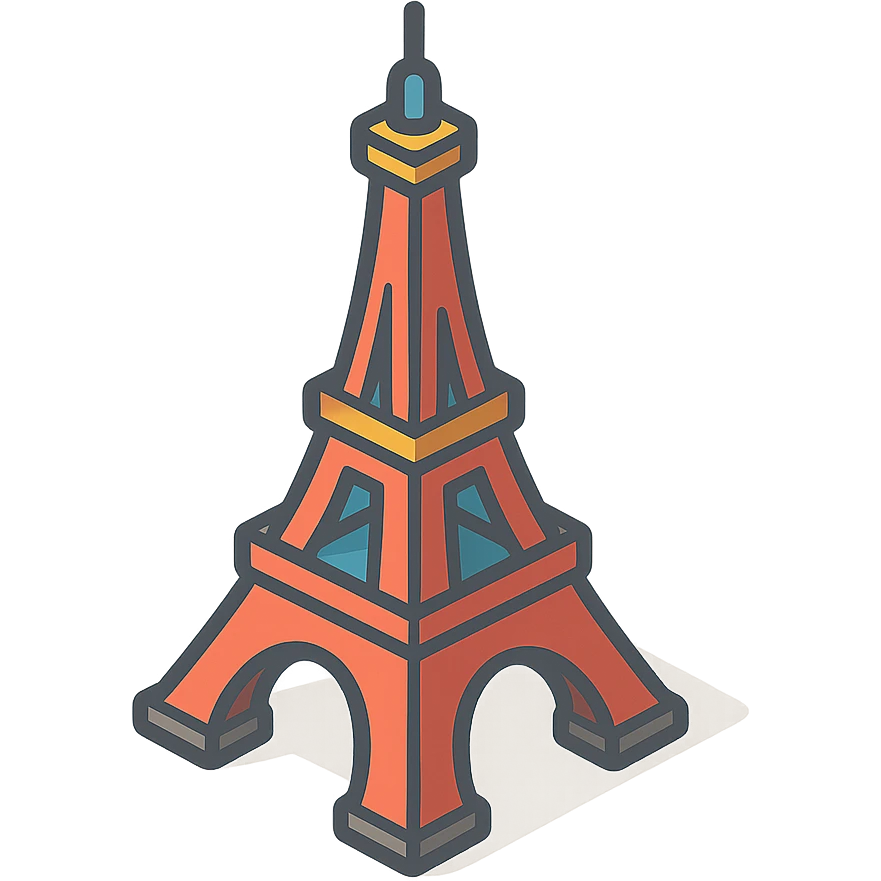 Isometric illustration of Paris, featuring the photorealistic Eiffel Tower surrounded by small Parisian buildings and trees, highly detailed in semi-realistic style emoji