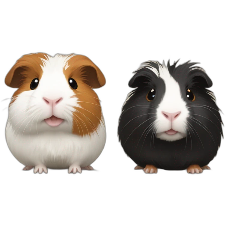Soft brown guinea pig and crazy hair white and black guinea pig emoji