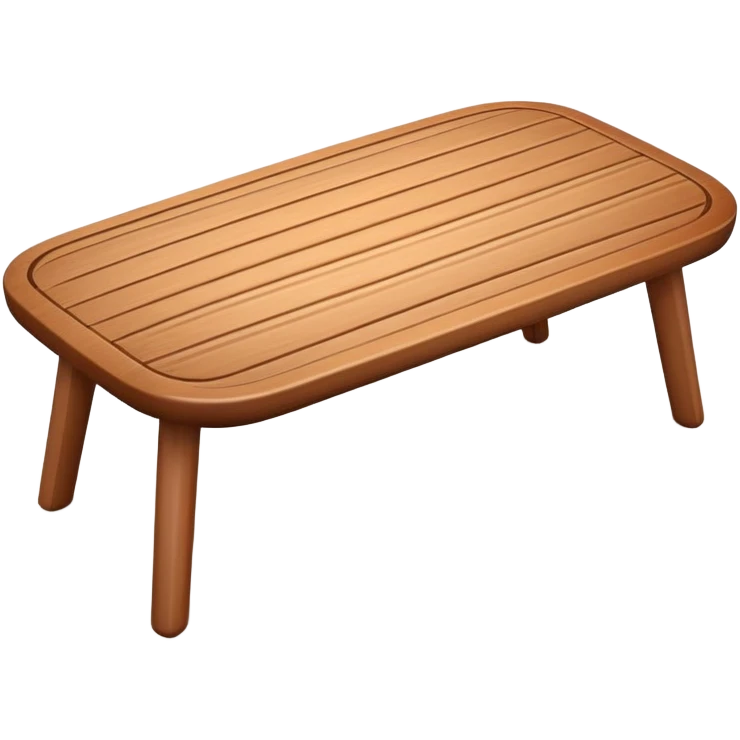 A 3D wooden table with subtle wood texture, rounded corners, gentle highlights, and a slightly angled perspective, matching the realistic-yet-simple style of the '🪑' chair emoji; medium brown tones, minimal details, emoji-friendly design. emoji