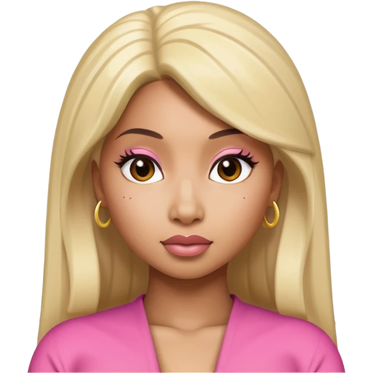 Create an iOS-style emoji of nicki minaj. Neutral facial expression, no emotion. Front-facing head only, clean Apple emoji aesthetic, smooth shading, simple shapes, no text, no accessories, plain background. emoji
