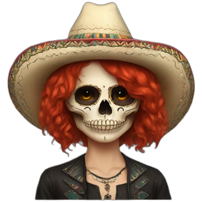 Skull girl mexican red hair Sombrero indie rock emoji