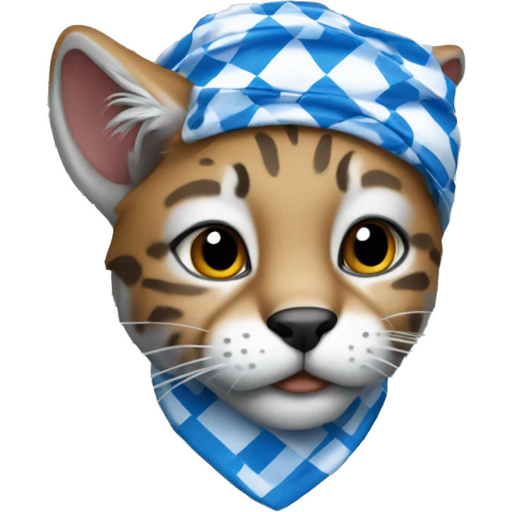 bobcat wearing blue and white checkered bandana emoji