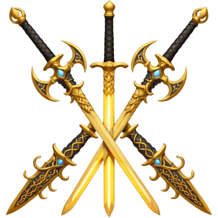 Two fiery royal golden swords in a cross emoji
