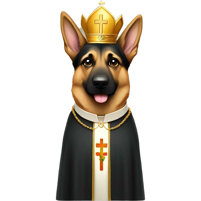 German Shepherd wearing a catholic Church Bishop emoji