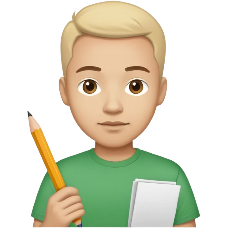 Image of an author working at "DX". DX is on his Tshirt with a pencil and paper in either hand emoji