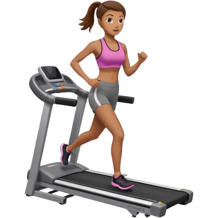 Full hyperrealistic pencil drawing of athletic girl with brown hair doing cardio on treadmill emoji