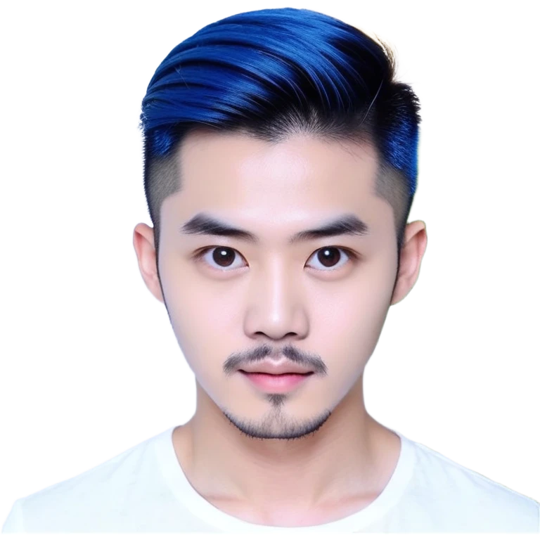 Nam 15 tuổi, da trắng, tóc under cut màu xanh lá cây vuốt ngược ra sau, mắt đen, áo khoác da màu cam , bên trong mặc áo cộc tay màu trắng, đeo khuyên tai màu bạc, mặt ngầu emoji