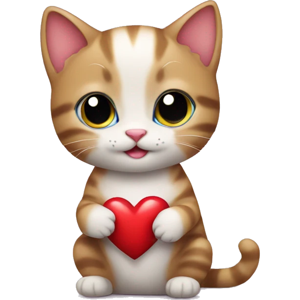 Cute kitten holding a heart emoji