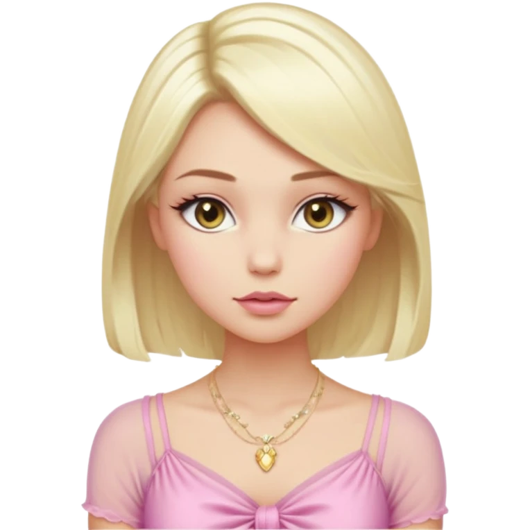 Girl with a platinum-blonde beauty with sleek, waist-length hair, flawless skin, fluttery lashes, and pouty lips-dressed in a sheer pink ruched top that ties in the center, glowing softly under the car lights with a dainty gold necklace completing her dreamy, doll-like look. emoji