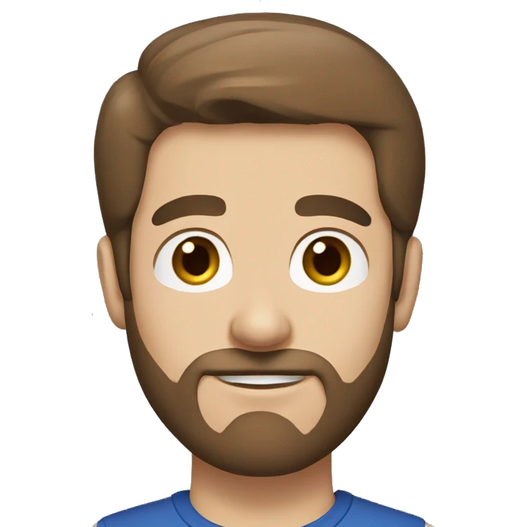 man, short brown hair, big nose, hazel eyes, white, no moustache, beard emoji