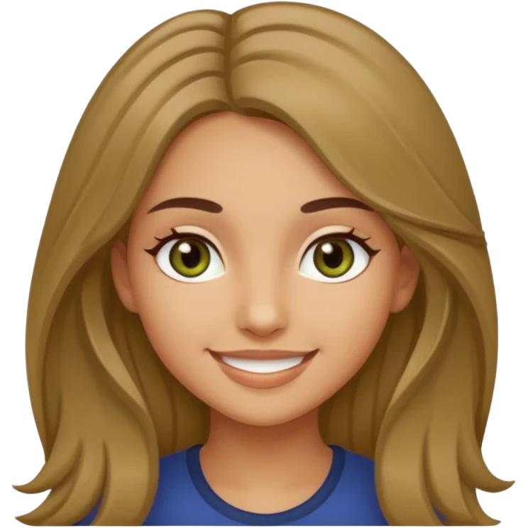 create a girl with dark blond long hair, olive colour eyes, beautiful smile and white skin emoji