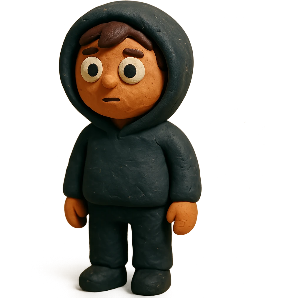 niño con jersei negro, pantalón negro y capucha emoji