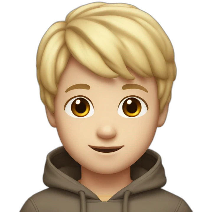 Boy with light blond hair and brown eyes short 4 year old boy with brown eyes and white skin color and a sweatshirt emoji