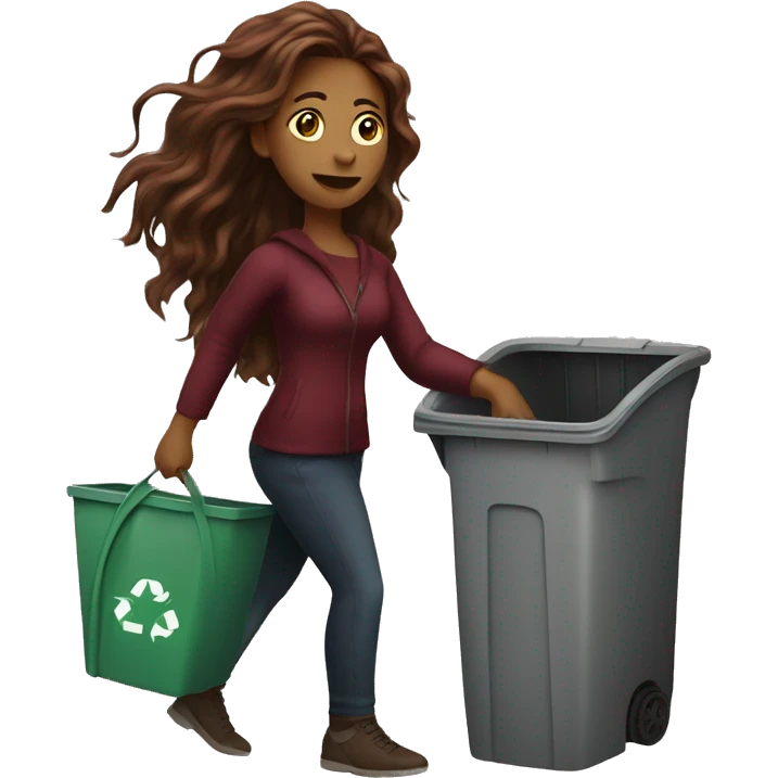 Beautiful burgundy long haired woman taking out the trash emoji