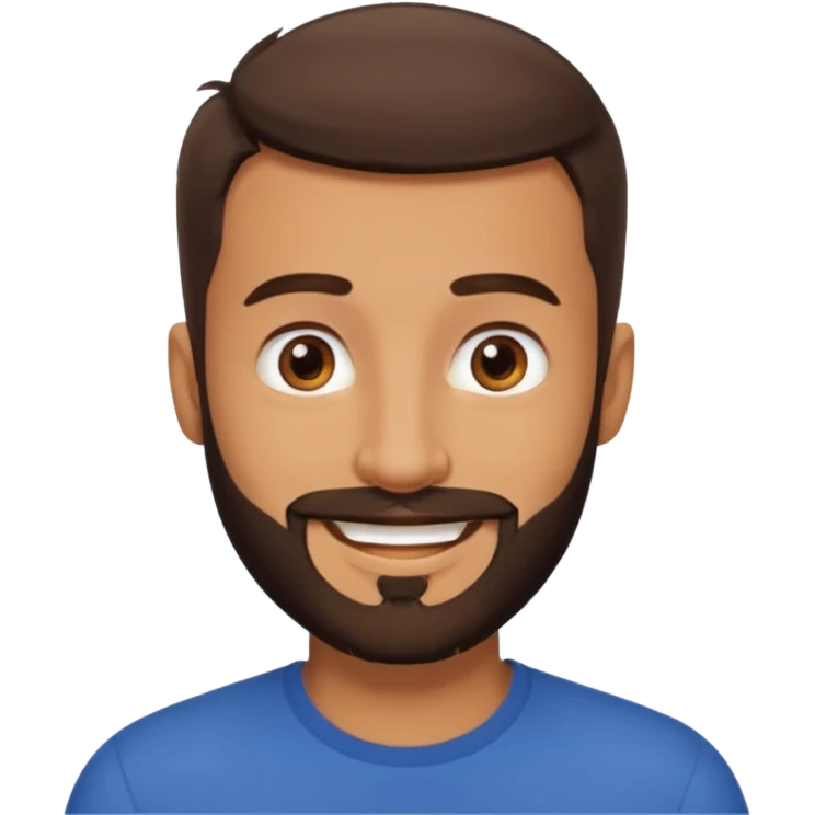 man, very short hair, brown eyes, full beard, smiling emoji