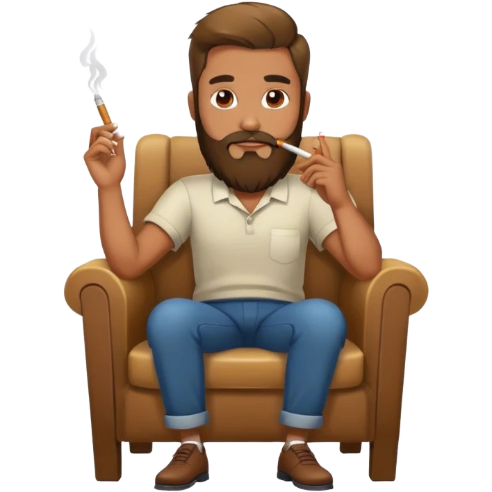 A man with beard holding cigarette sitting in a chair  emoji