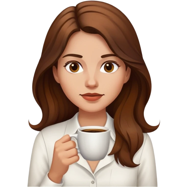 Yoga Woman white shirt long brown hair drinks coffee emoji