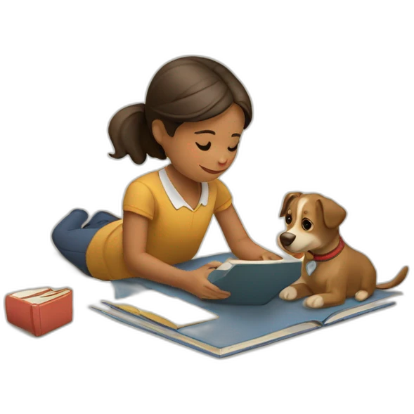Niña estudiando su perro emoji