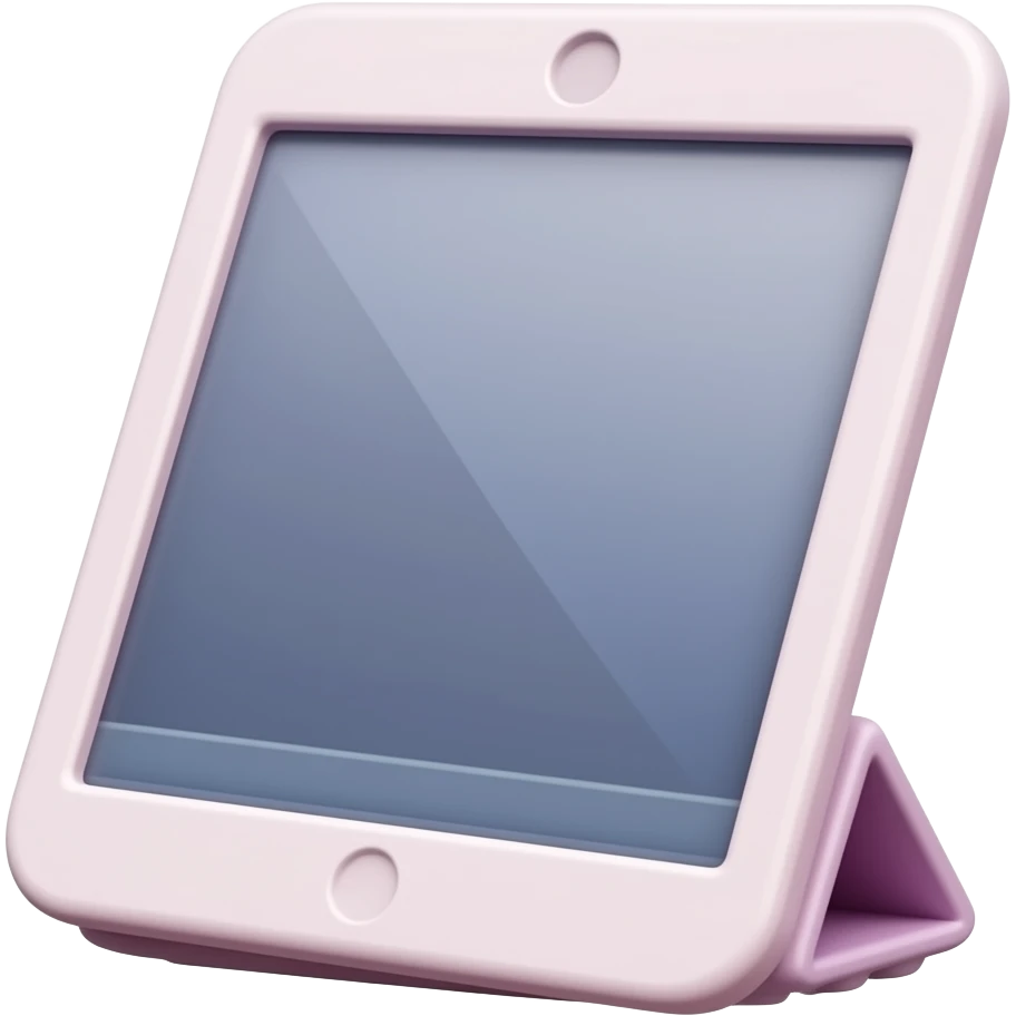 Tablet rosa claro aberto onde a tela está ligada emoji