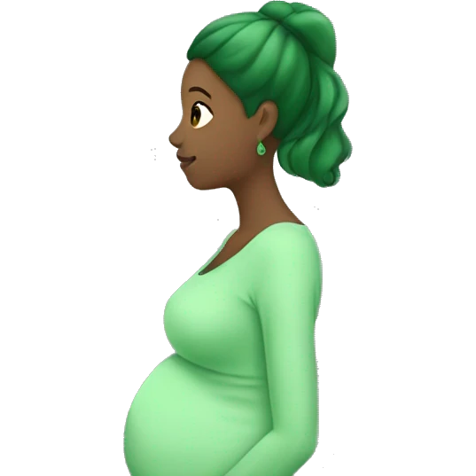Pregnant woman all in green from the side profile with green skin tone and eyes  emoji