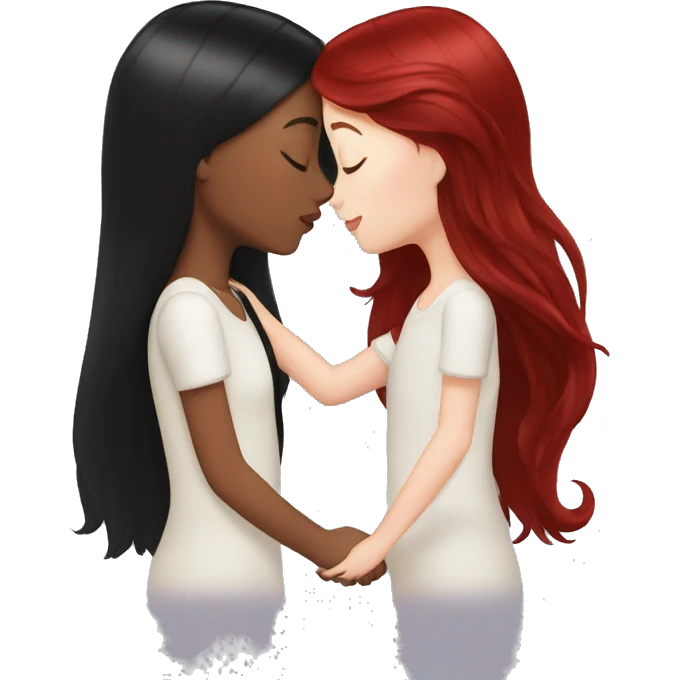 girl with black hair kissing a girl with dark red hair emoji