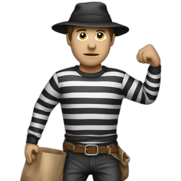 burglar wearing striped shirt (black and white) carrying a sack emoji