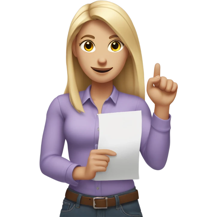 White woman with long blonde hair, wearing a light purple shirt, showing off a completed to do list in one hand, and flexing her other arm emoji