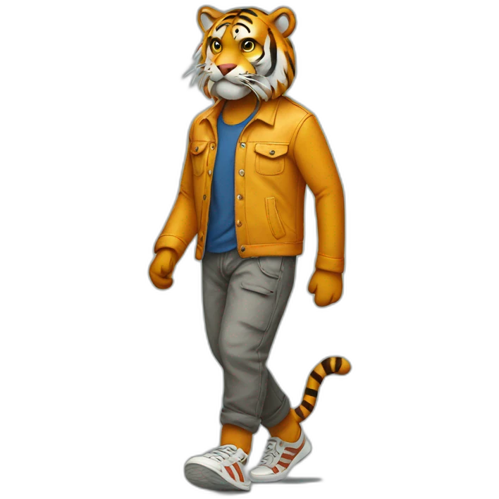 Walking tiger with pants emoji