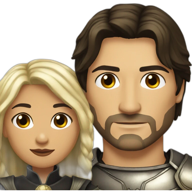 black haired woman and jaime lannister from game of thrones, cute couple emoji