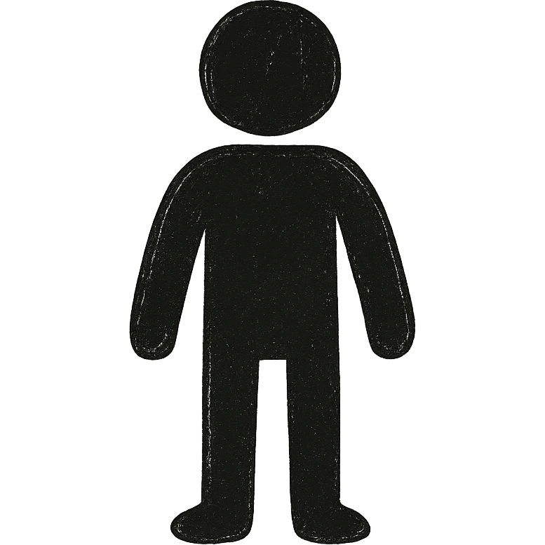 Minimalist silhouette of a person with solid black fill, rounded head, simple torso and limbs, in the style of the second variant from the previous generation, with a transparent background. emoji