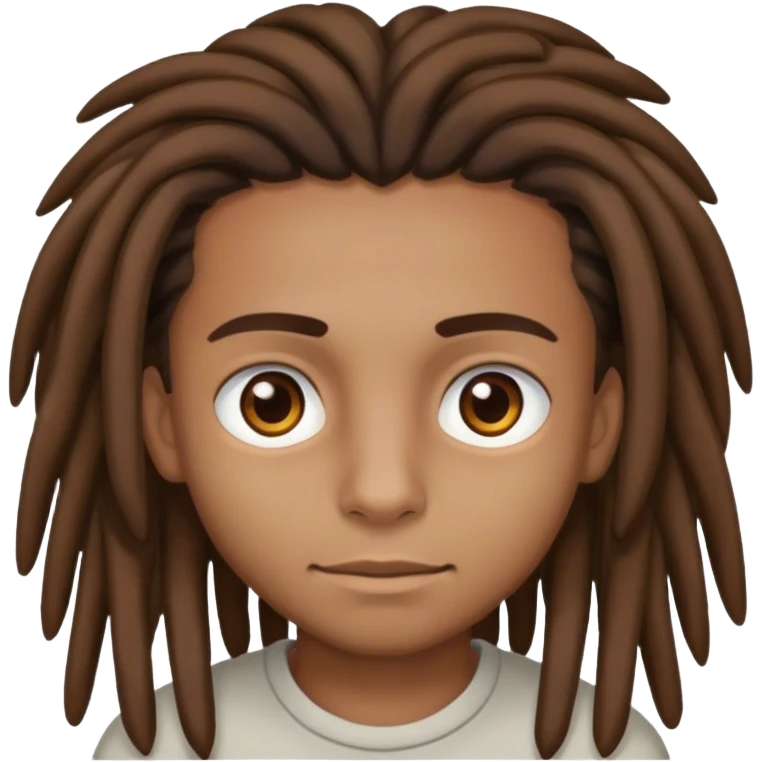 a boy with darker tan skin, brown dreads, brown eyes emoji