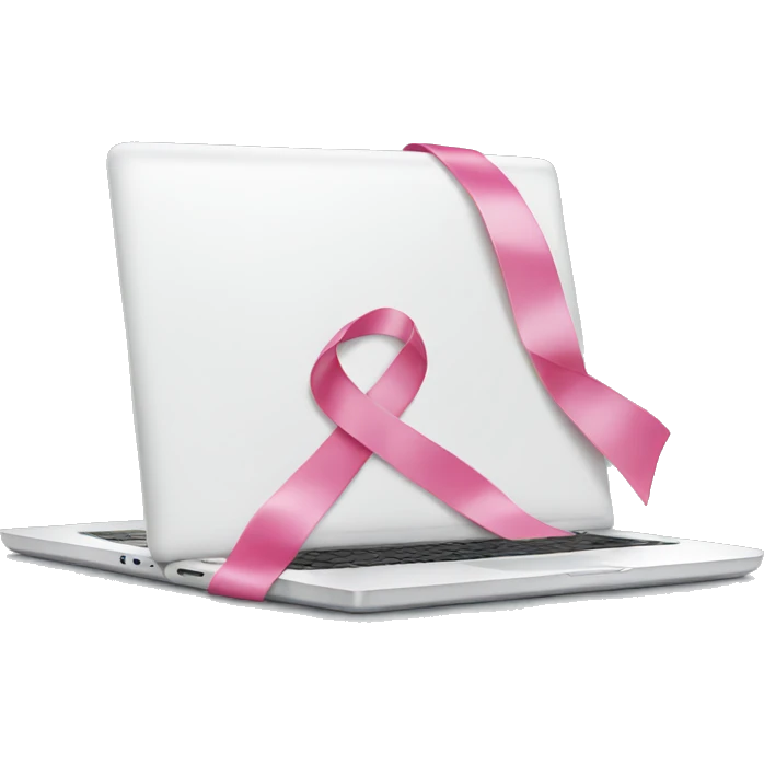 White laptop with pink ribbon emoji