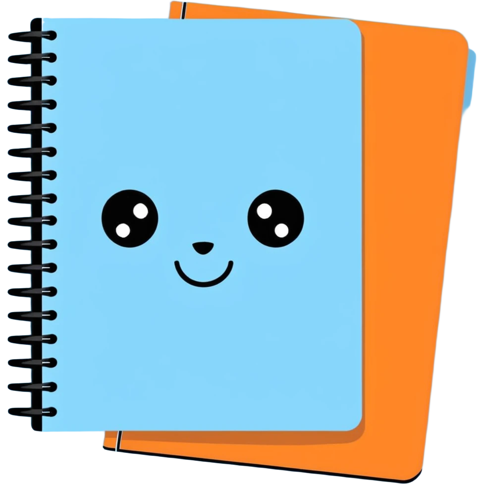 sky blue notebook with only eyes no mouth sticker style emoji
