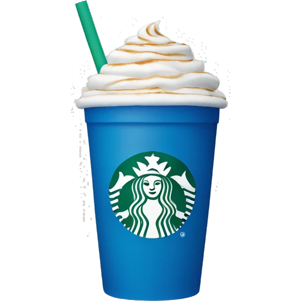 Blue and white Starbucks cup with foam at the top with a straw  emoji