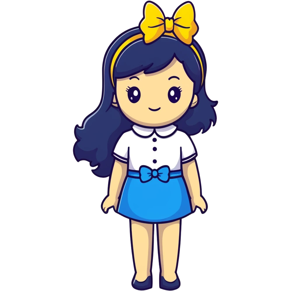 woman with a blue bow on her head and long black hair emoji