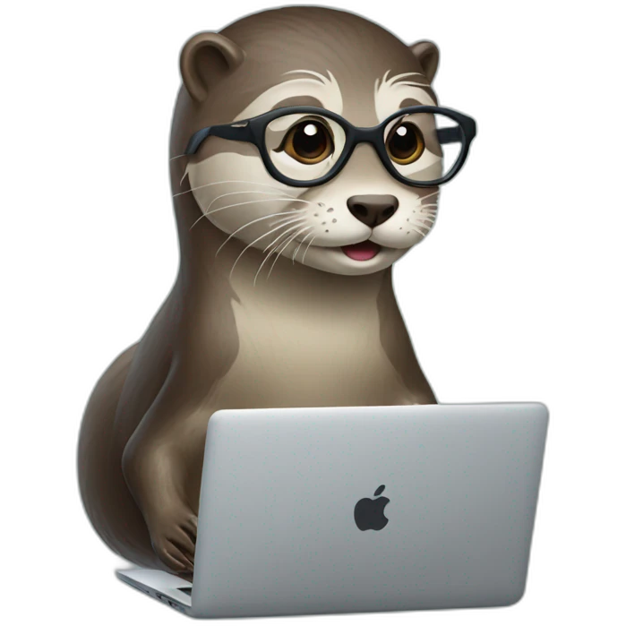 female vet otter with glasses use a macbook emoji
