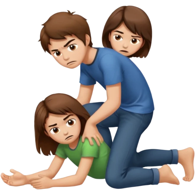 boy with messy brown hair and short putting his foot on a kneeling girl's head emoji