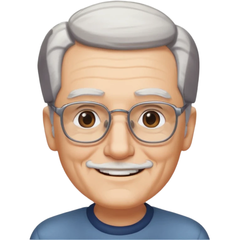 old guy, swept back white hair, blocky face, rectangle frame glasses, soul patch emoji