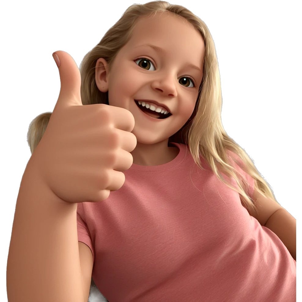 smiling girl with thumbs up emoji