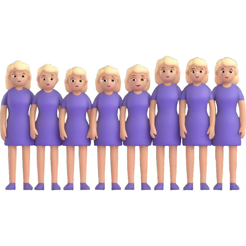 five white people standing together in a team emoji