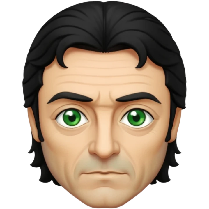 Ian McShane with green eyes, black hair emoji