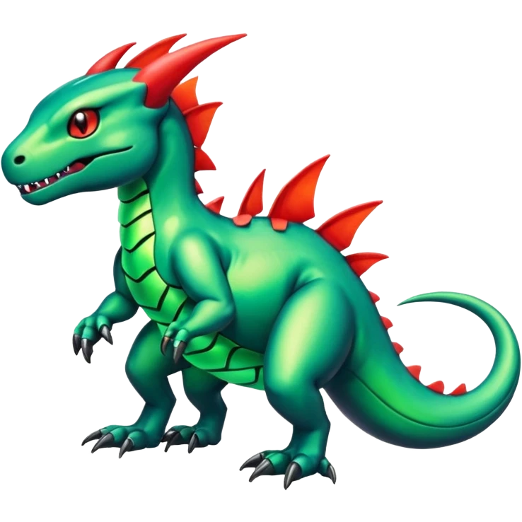 Cute Shiny neon-green iridescent Guilmon-Salandit-Fakémon-hybrid-creature (full body)  emoji
