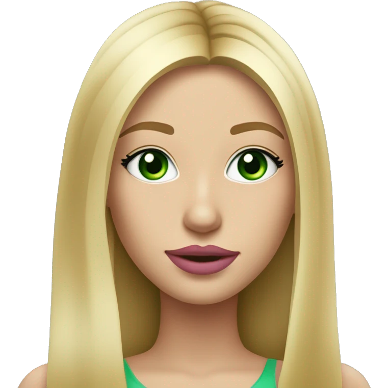 Beautiful Blonde Long straight hair girl with green eyes & big pink lips & small nose & perfect face shake  emoji