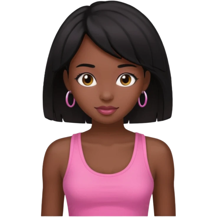 chica morena , corte de cabello negro y medio, con una blusa de tirantes simple, rosa y coquette emoji