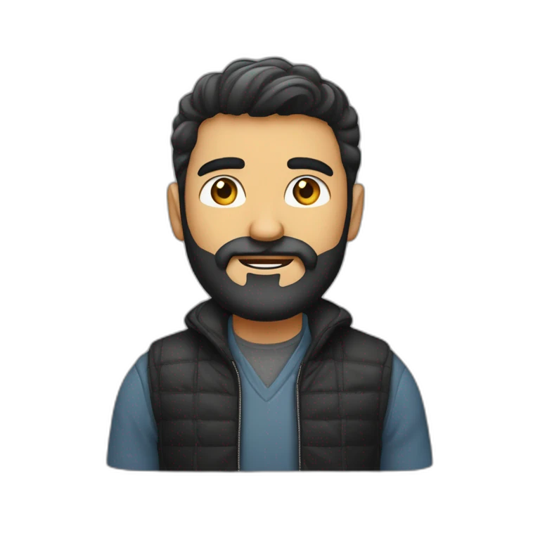Hombre moreno calvo y con barba con ropa negra emoji